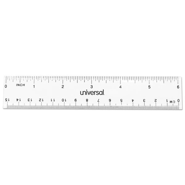 Universal Clear Plastic Ruler, Standard/Metric, 6", PK2 UNV59025